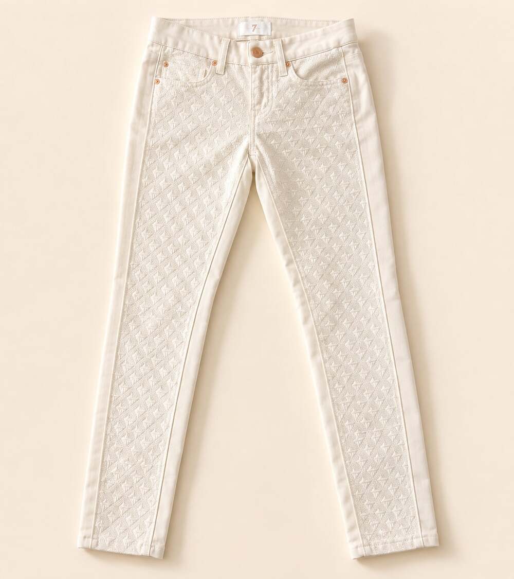 Seven7 Ivory Textured Skinny Jeans Size‎ 24 Y2K Quiet Luxury Jacquard Pants